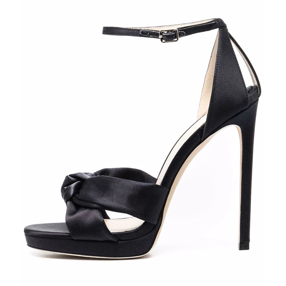 Schöne Sommerhochzeits-Brautschuhe in Fuchsia mit Satin-Knoten, Stiletto-Absatz, Schnallenriemen, Übergröße, Damen-High-Heels-Sandalen