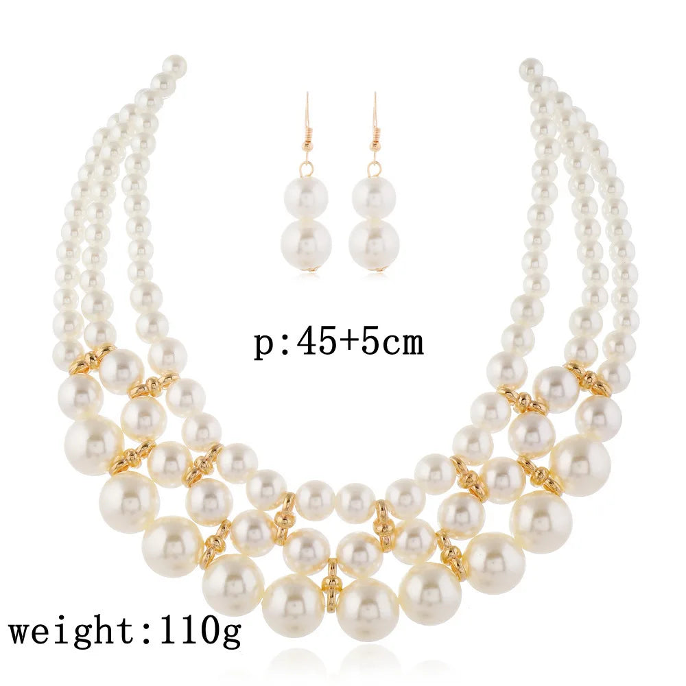 Braut Hochzeit Schmuck Set Neue Mode Mehrschichtige Handgemachte Imitation Perle Halskette und Ohrringe Damen Party Zubehör