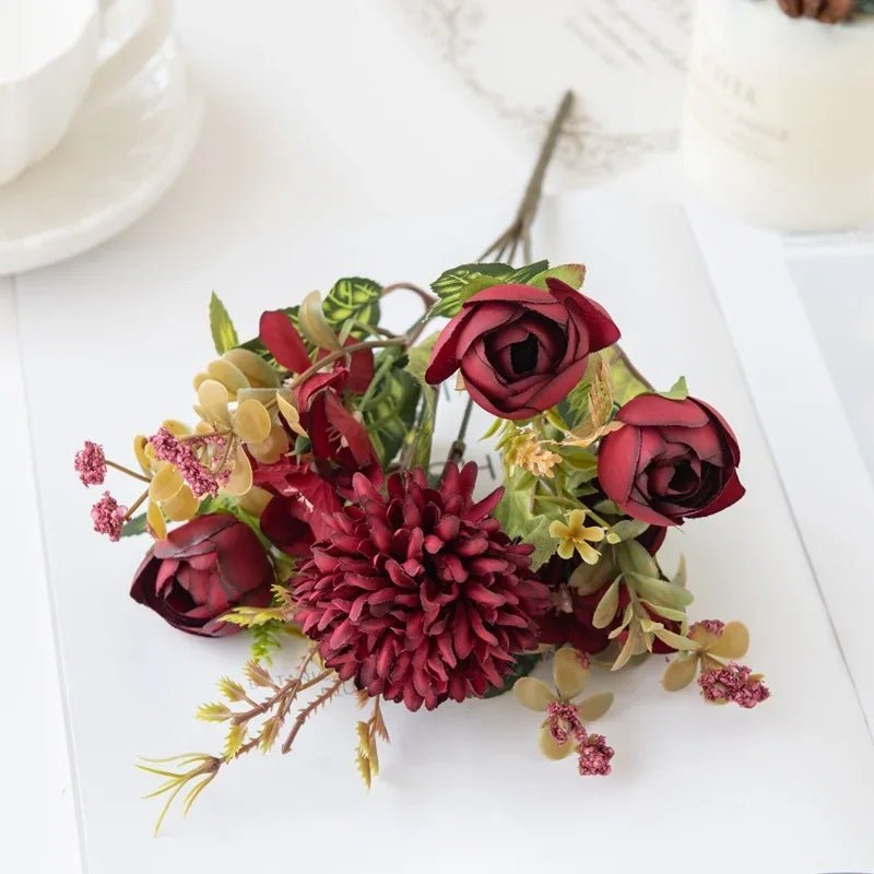 Nordischer Hochzeits-Brautstrauß, künstliche Rosen, Hortensien, Seidenblumen, Heimdekoration, Wohnzimmer, Blumen, Shooting-Requisiten