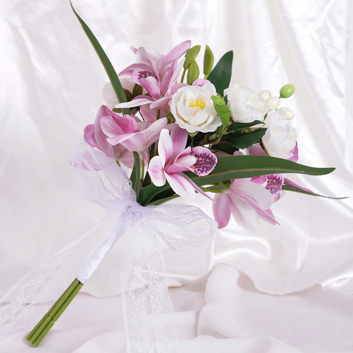 Braut Brautjungfer Hochzeitsstrauß Weiße Seidenblumen Rosen Handgemachte Künstliche Braut Mariage Bouquet Hochzeitszubehör