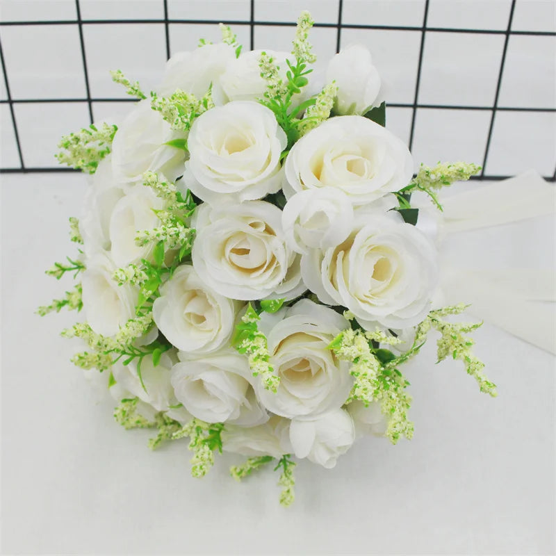 Braut Brautjungfer Hochzeitsstrauß Weiße Seidenblumen Rosen Handgemachte Künstliche Braut Mariage Bouquet Hochzeitszubehör