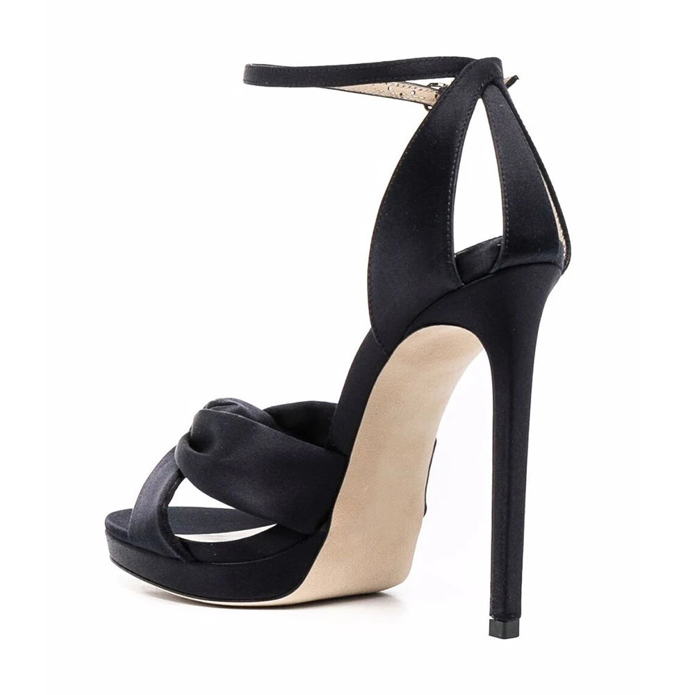 Schöne Sommerhochzeits-Brautschuhe in Fuchsia mit Satin-Knoten, Stiletto-Absatz, Schnallenriemen, Übergröße, Damen-High-Heels-Sandalen