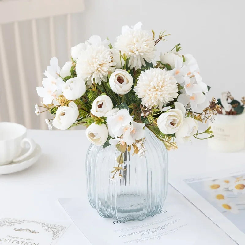 Nordischer Hochzeits-Brautstrauß, künstliche Rosen, Hortensien, Seidenblumen, Heimdekoration, Wohnzimmer, Blumen, Shooting-Requisiten