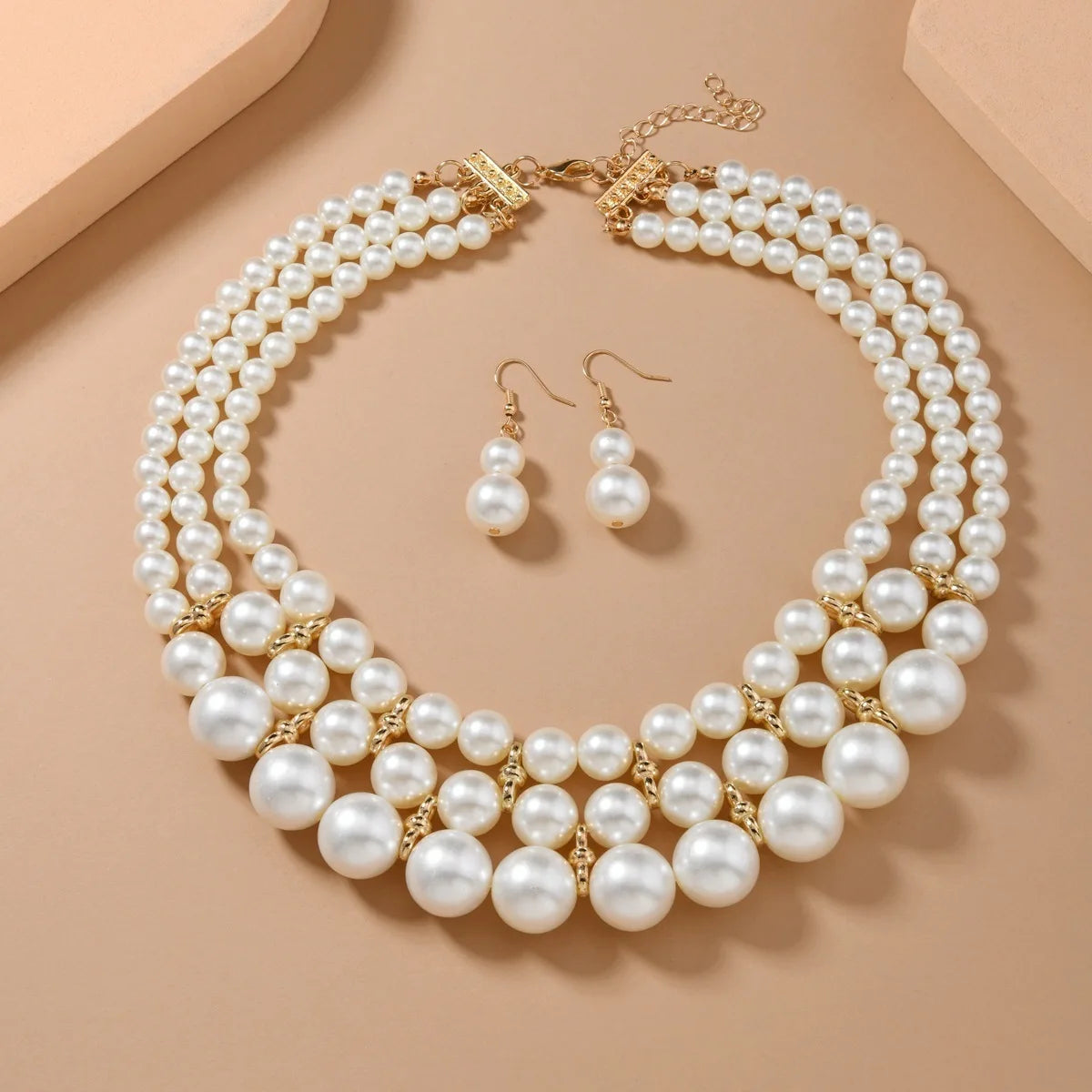 Braut Hochzeit Schmuck Set Neue Mode Mehrschichtige Handgemachte Imitation Perle Halskette und Ohrringe Damen Party Zubehör