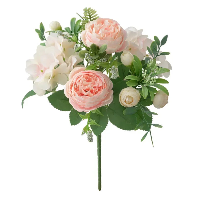 Blaue Seidensträuße Künstliche Waldhortensien Pfingstrosenknospen Hochzeit Braut Handstrauß Hausgarten Desktop Blumenarrangement Dekor