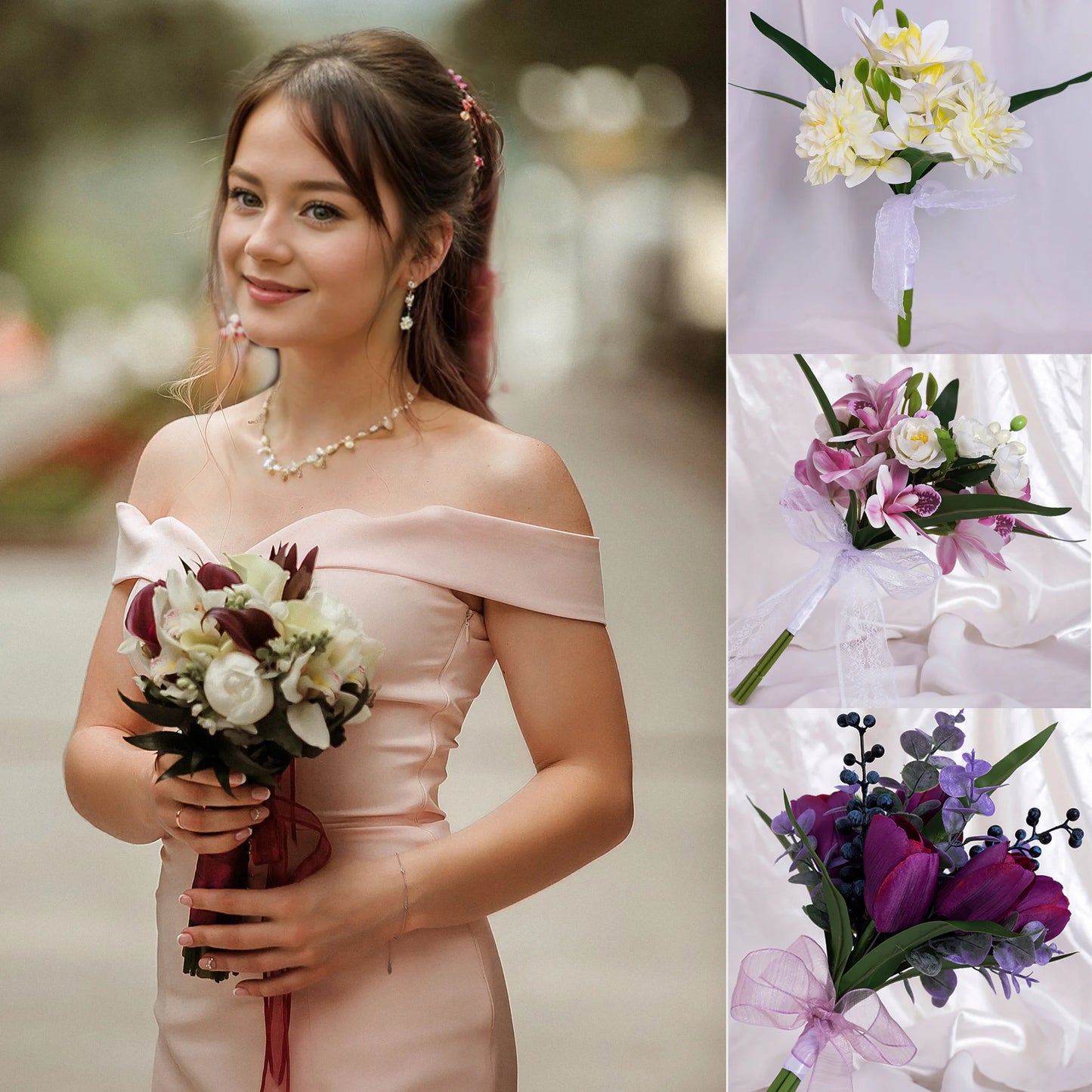 Braut Brautjungfer Hochzeitsstrauß Weiße Seidenblumen Rosen Handgemachte Künstliche Braut Mariage Bouquet Hochzeitszubehör