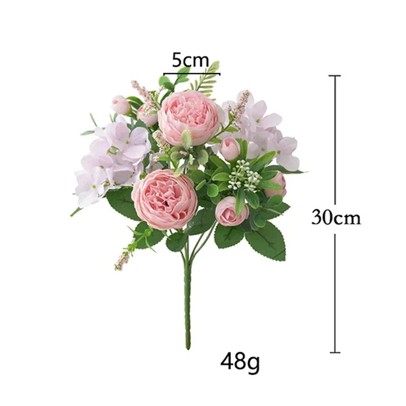 Blaue Seidensträuße Künstliche Waldhortensien Pfingstrosenknospen Hochzeit Braut Handstrauß Hausgarten Desktop Blumenarrangement Dekor