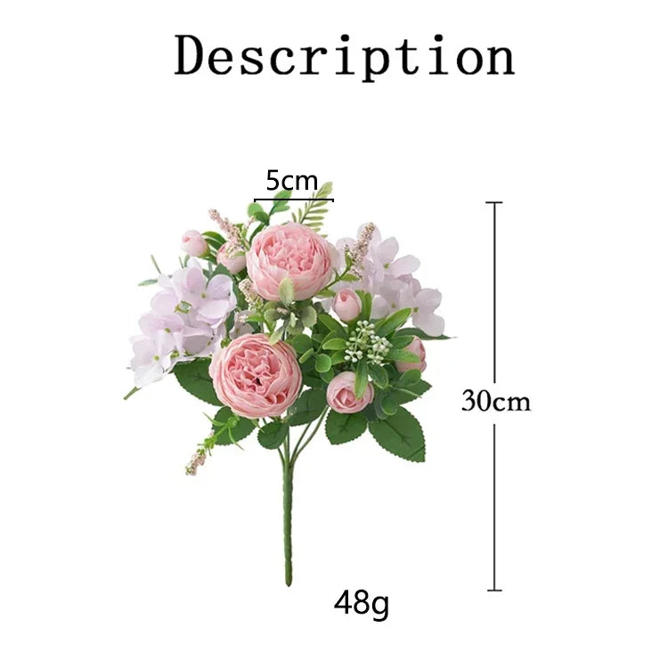 Blaue Seidensträuße Künstliche Waldhortensien Pfingstrosenknospen Hochzeit Braut Handstrauß Hausgarten Desktop Blumenarrangement Dekor