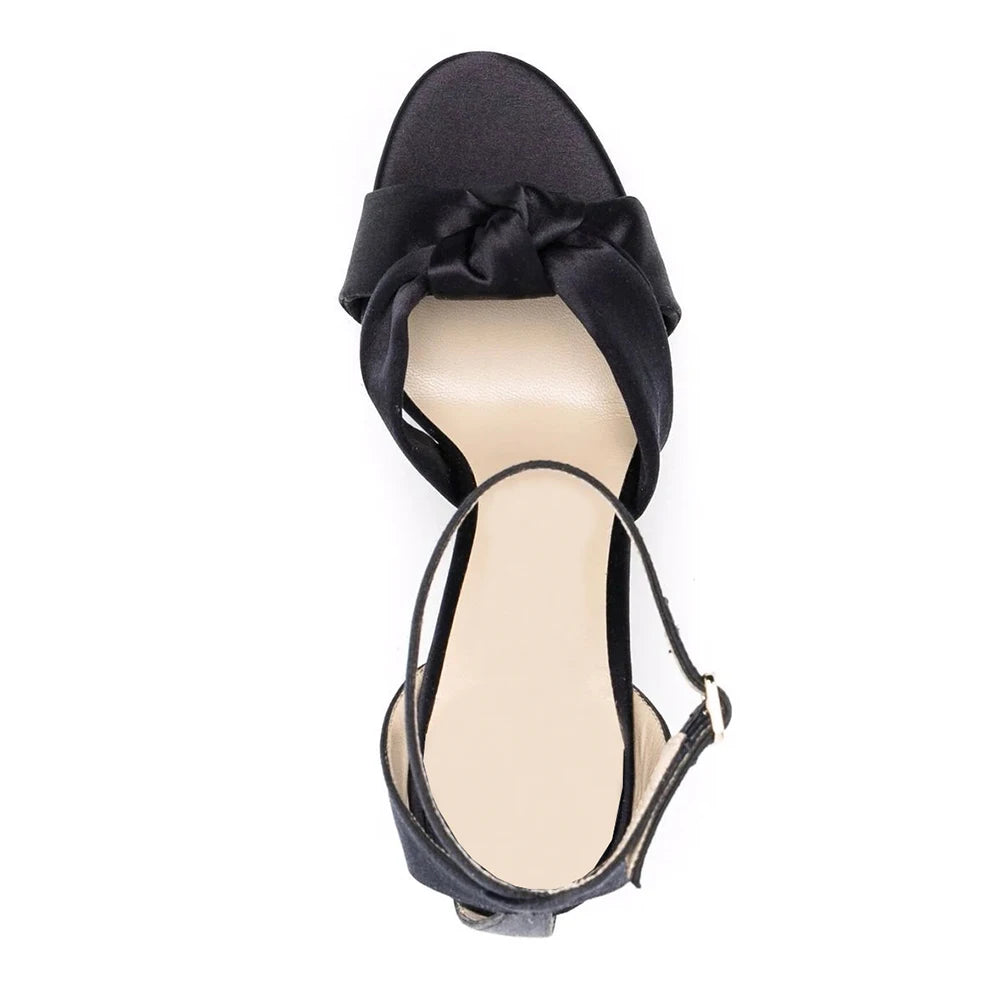 Schöne Sommerhochzeits-Brautschuhe in Fuchsia mit Satin-Knoten, Stiletto-Absatz, Schnallenriemen, Übergröße, Damen-High-Heels-Sandalen