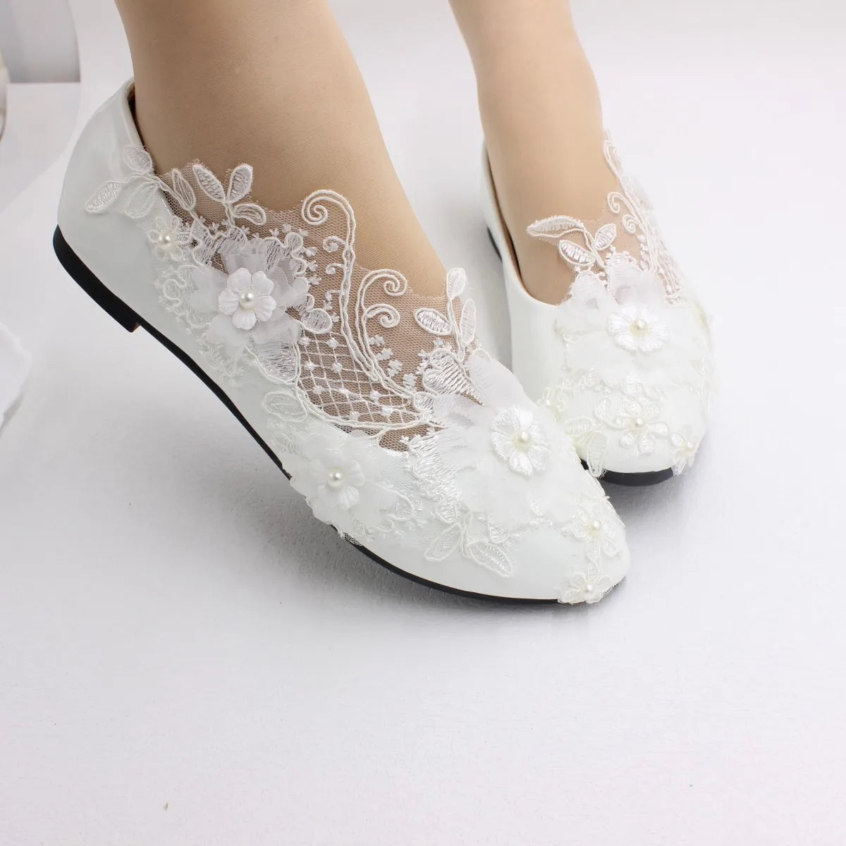 Neue frühling spitze hochzeit schuhe Weiß flache braut schuhe Original design Prinzessin frauen der einzelnen schuhe geeignet für hochzeit kleid ph