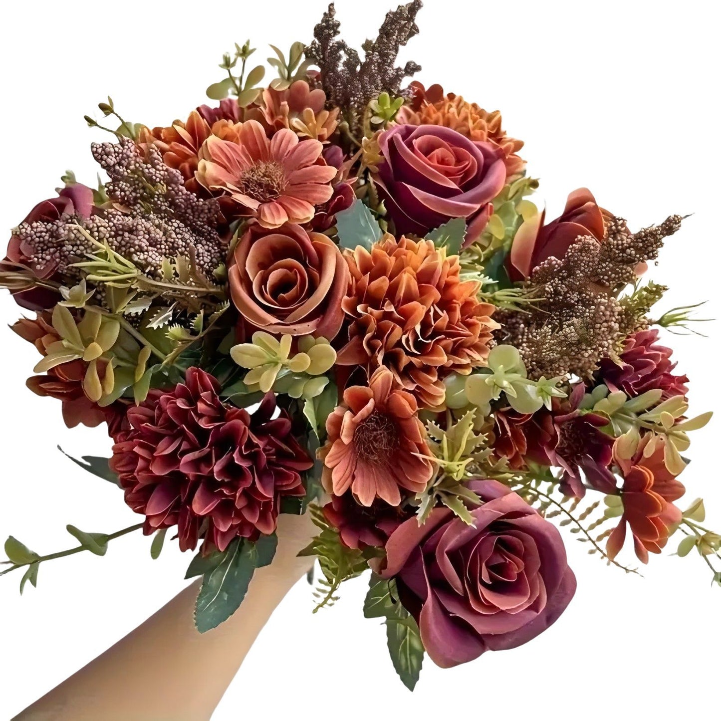 Autumn Hydrangea Bridal Bouquet Rose Dried Flower Silk Flower