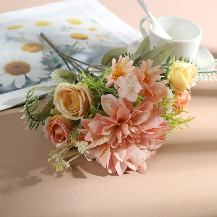 Artificial Flower Bouquet Rose Bridal Bouquet Green Plant Home Wedding Decoration