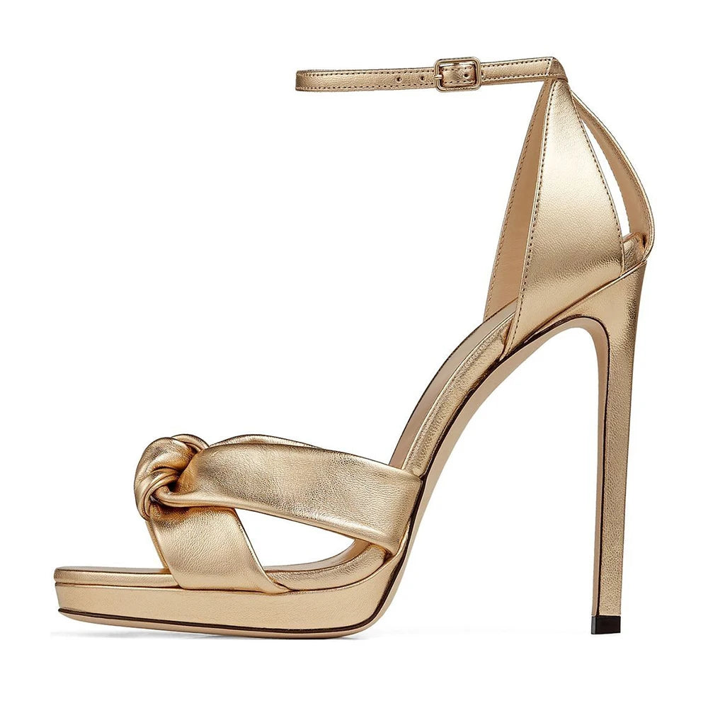 Schöne Sommerhochzeits-Brautschuhe in Fuchsia mit Satin-Knoten, Stiletto-Absatz, Schnallenriemen, Übergröße, Damen-High-Heels-Sandalen