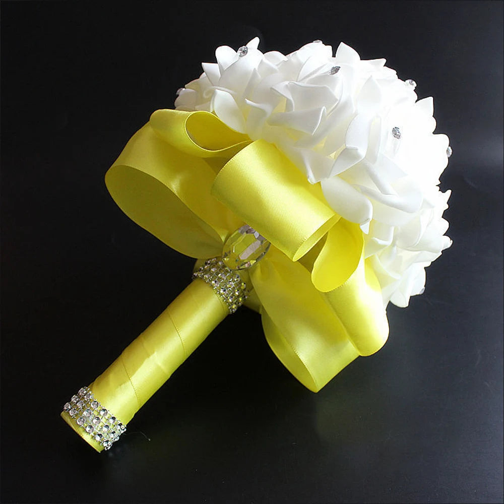Braut Brautjungfer Bouquet Künstliche Halten Blumen Strass Bänder Hochzeit Party Kirche Hause Weihnachten Tisch Schlafzimmer Dekor