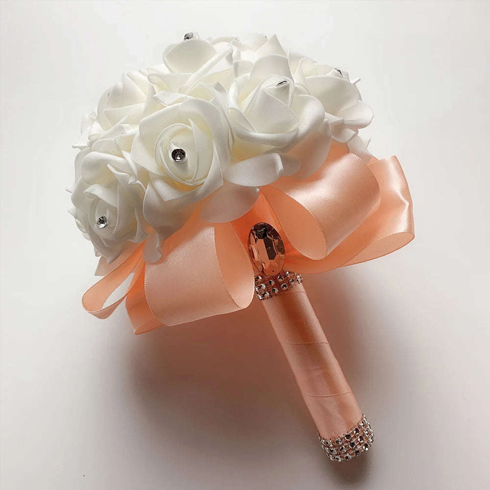 Braut Brautjungfer Bouquet Künstliche Halten Blumen Strass Bänder Hochzeit Party Kirche Hause Weihnachten Tisch Schlafzimmer Dekor