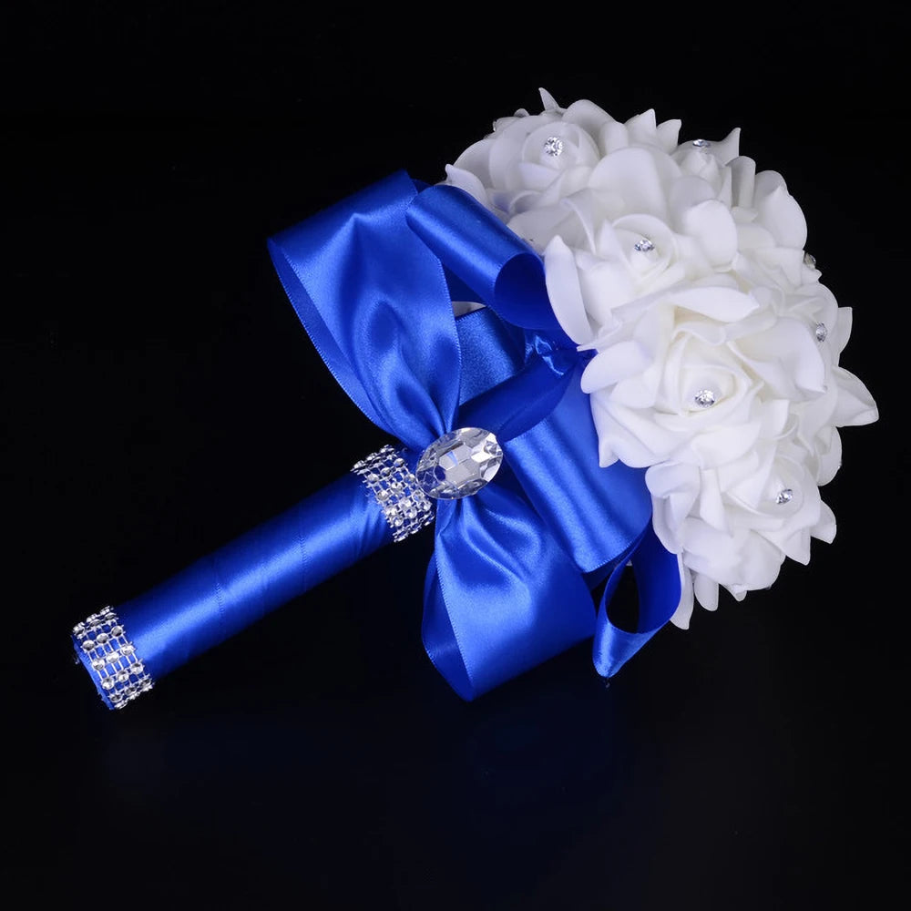 Braut Brautjungfer Bouquet Künstliche Halten Blumen Strass Bänder Hochzeit Party Kirche Hause Weihnachten Tisch Schlafzimmer Dekor
