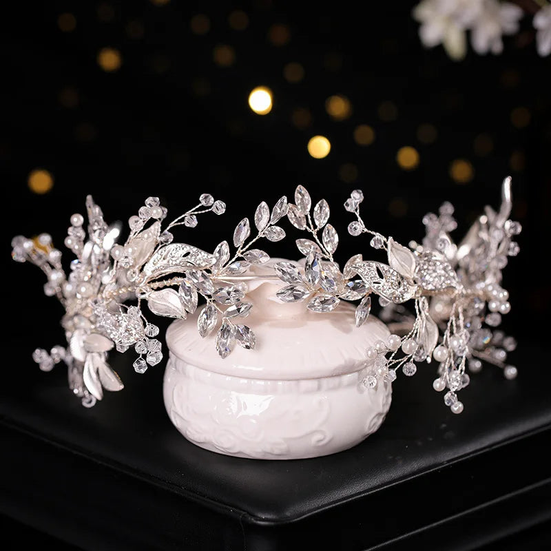 Braut Haarschmuck Kristall Perlen Stirnband Tiara Strass Blatt Stirnband Haarband Für Frauen Elegante Prinzessin Kopfbedeckung