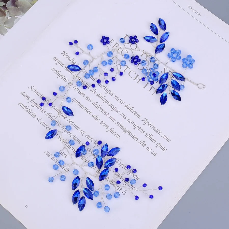 Neue Hochzeit Haar Zubehör blau Kristall Perle Haar Gürtel Hochzeit Braut Haarband Haar Ornament Haar Schmuck Braut Kopfschmuck Hea