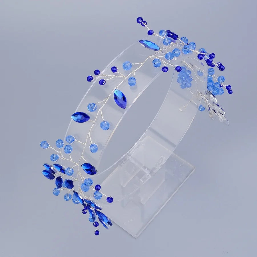 Neue Hochzeit Haar Zubehör blau Kristall Perle Haar Gürtel Hochzeit Braut Haarband Haar Ornament Haar Schmuck Braut Kopfschmuck Hea