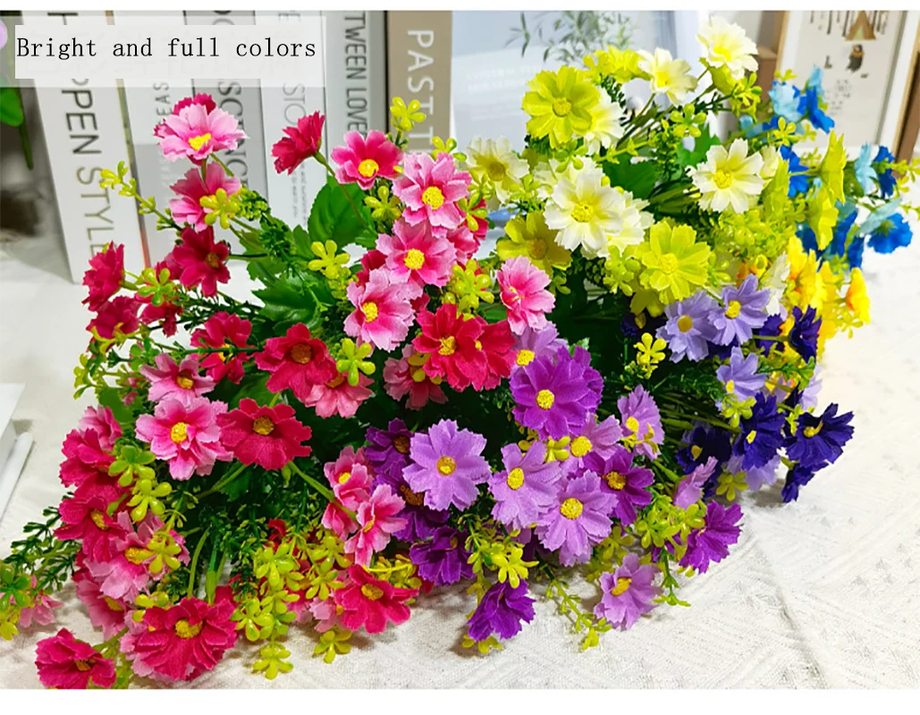 Ein Blumenstrauß mit 7 Zweigen und 28 Köpfen, süßer DIY-Hochzeitsblumenstrauß, Heimzimmer, Tischdekoration, Seidengänseblümchen, künstliche dekorative Blume