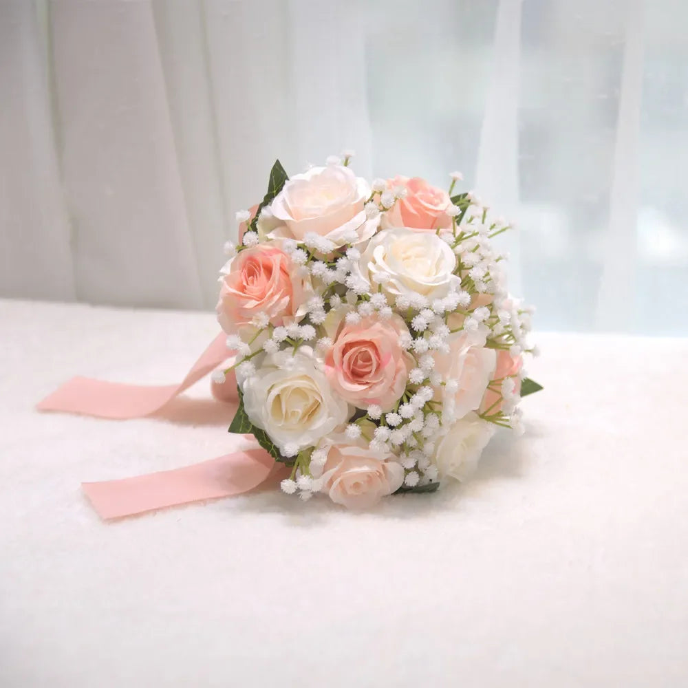 Romantischer Blumenstrauß für die Braut, Brautsträuße, Brautjungfernstrauß, künstliche Blumen, Hochzeiten im Freien und Fotoshootings drinnen/draußen
