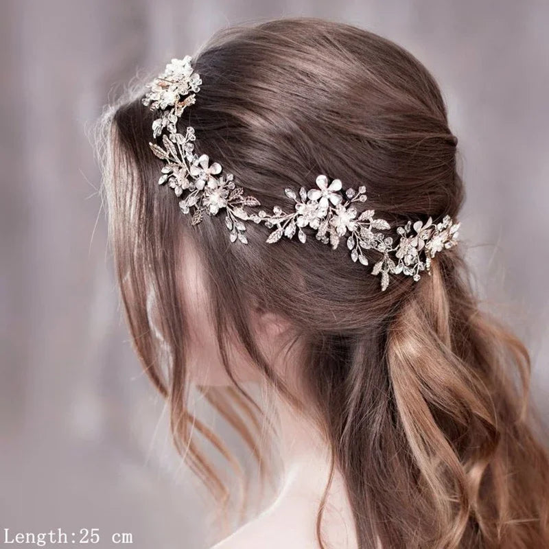Braut Haarschmuck Kristall Perlen Stirnband Tiara Strass Blatt Stirnband Haarband Für Frauen Elegante Prinzessin Kopfbedeckung