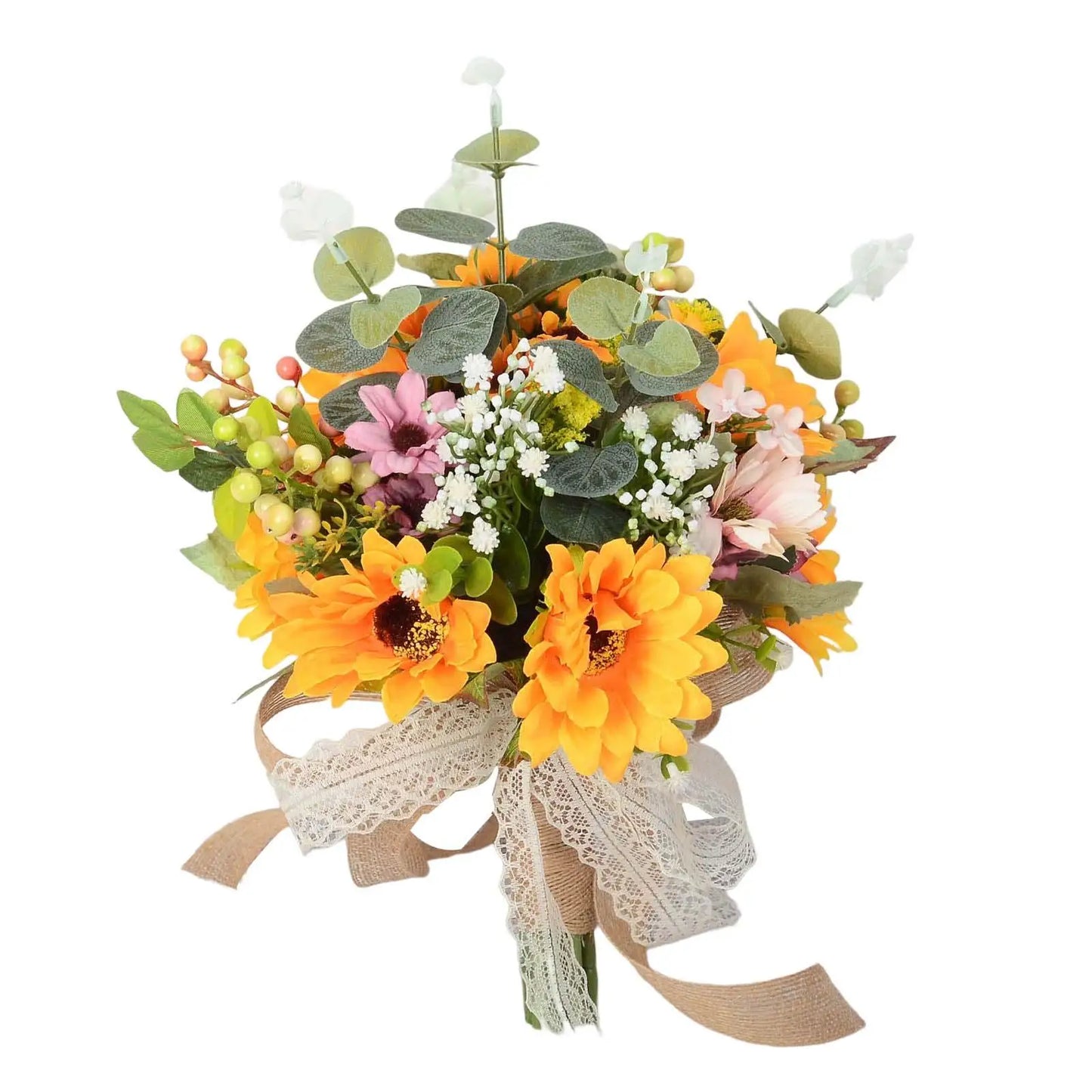 Hochzeitsstrauß, Brautstrauß mit Schleife, Sonnenblumen-Hochzeitssträuße als Einweihungsgeschenk, Tafelaufsätze