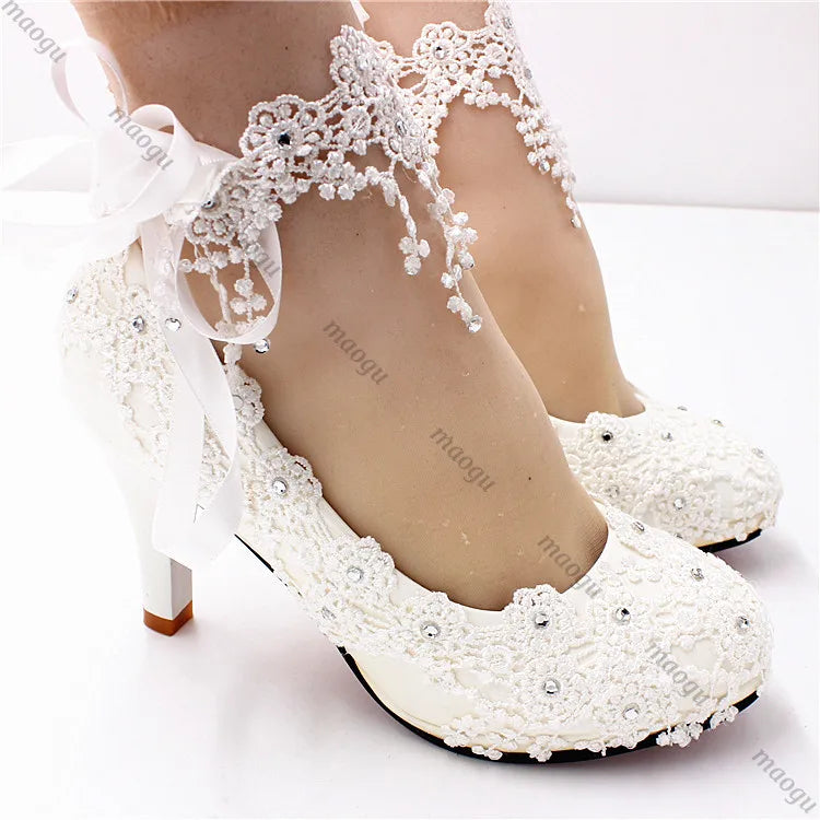 Neu Schuhe Frau Braut Elegante Weiße Spitze Perle Design High Heels frauen High Heels Braut Hochzeit Schuhe Damen