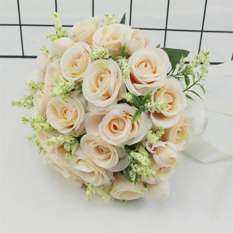 Braut Brautjungfer Hochzeitsstrauß Weiße Seidenblumen Rosen Handgemachte Künstliche Braut Mariage Bouquet Hochzeitszubehör