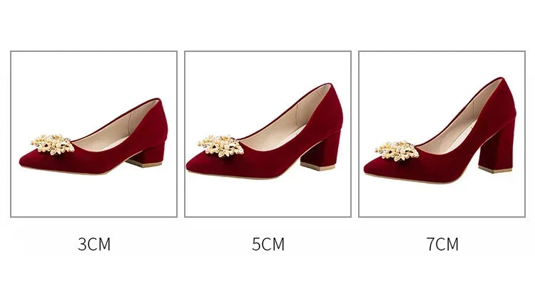 2024 neue Frühling Sommer Herbst Hochzeit Schuhe frauen Dicken Absätzen Braut Rot Wildleder Hochzeit Barfuß Schuhe