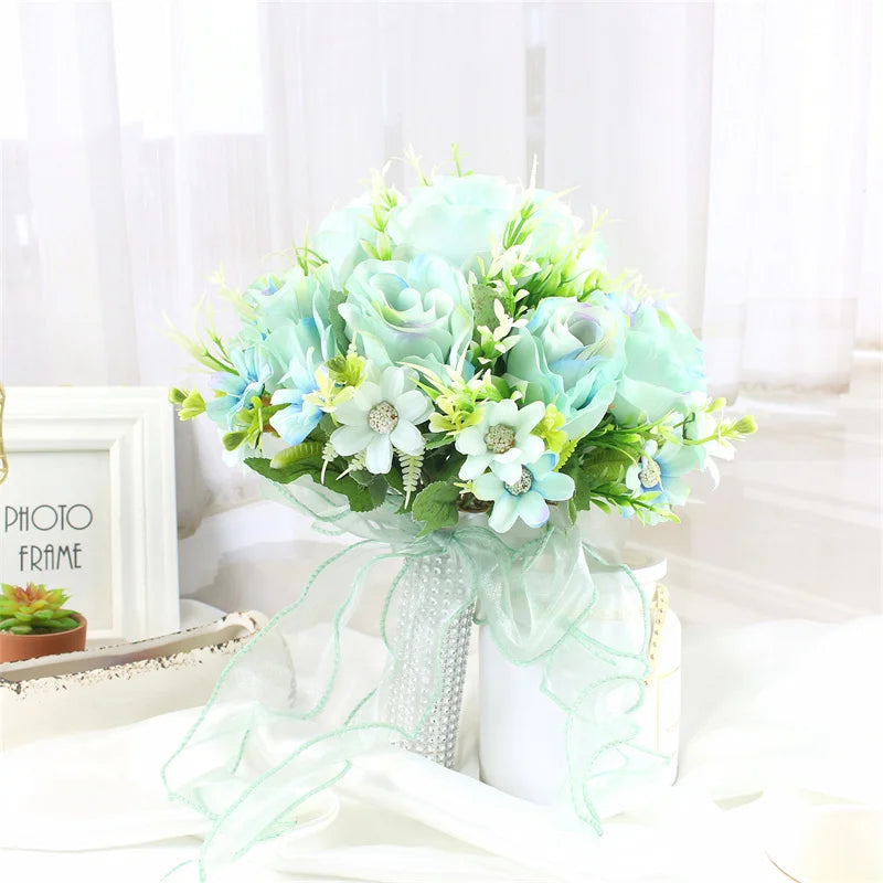 Brautstrauß, künstliche Blumen, Hochzeit, Blumen halten, weiße künstliche natürliche Rose für Brautjungfer, Braut, Hochzeitsdekorationen