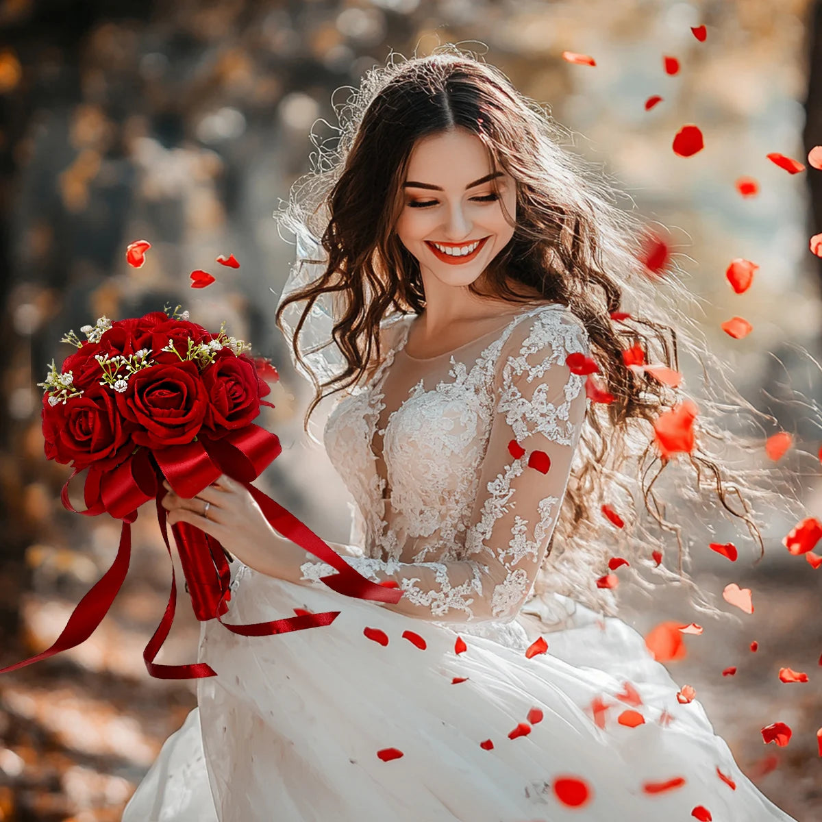 Rote Rose Brautstrauß Hochzeitsstrauß Rose mit Blumen Künstlicher Handstrauß für Hochzeitstermine Urlaubsgeschenke