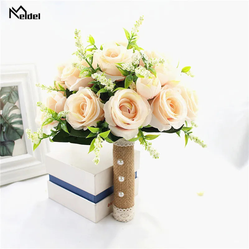 Brautstrauß, künstliche Blumen, Hochzeit, Blumen halten, weiße künstliche natürliche Rose für Brautjungfer, Braut, Hochzeitsdekorationen