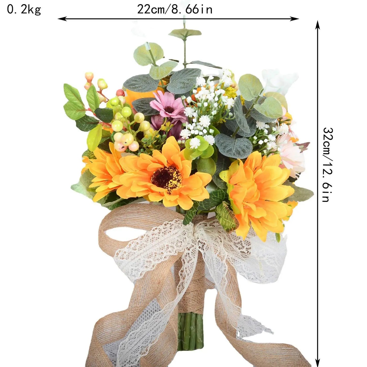 Hochzeitsstrauß, Brautstrauß mit Schleife, Sonnenblumen-Hochzeitssträuße als Einweihungsgeschenk, Tafelaufsätze