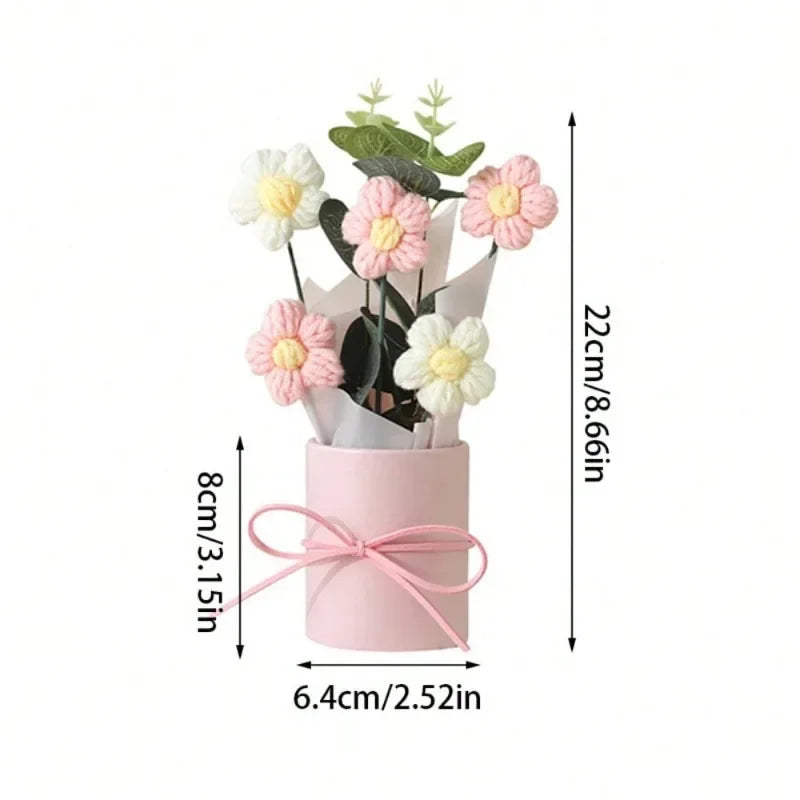 Exquisiter handgefertigter gehäkelter Blumenstrauß aus reinen und rosa Gänseblümchen, Zopf, Muttertag, Valentinstag, Geburtstag, Hochzeit, Heimdekoration