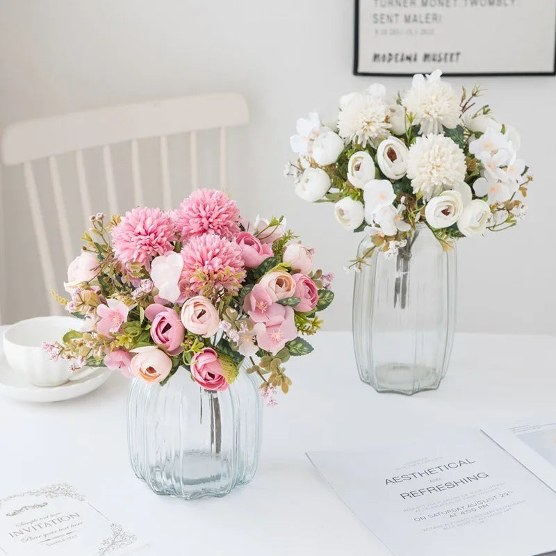 Nordischer Hochzeits-Brautstrauß, künstliche Rosen, Hortensien, Seidenblumen, Heimdekoration, Wohnzimmer, Blumen, Shooting-Requisiten