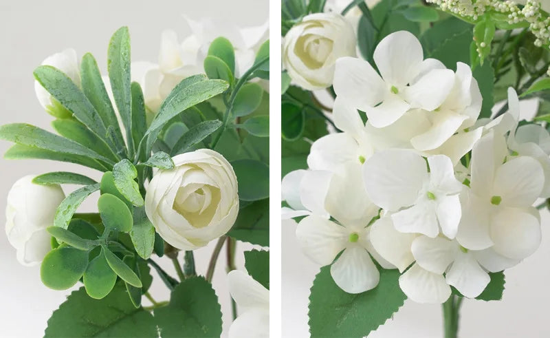 Blaue Seidensträuße Künstliche Waldhortensien Pfingstrosenknospen Hochzeit Braut Handstrauß Hausgarten Desktop Blumenarrangement Dekor
