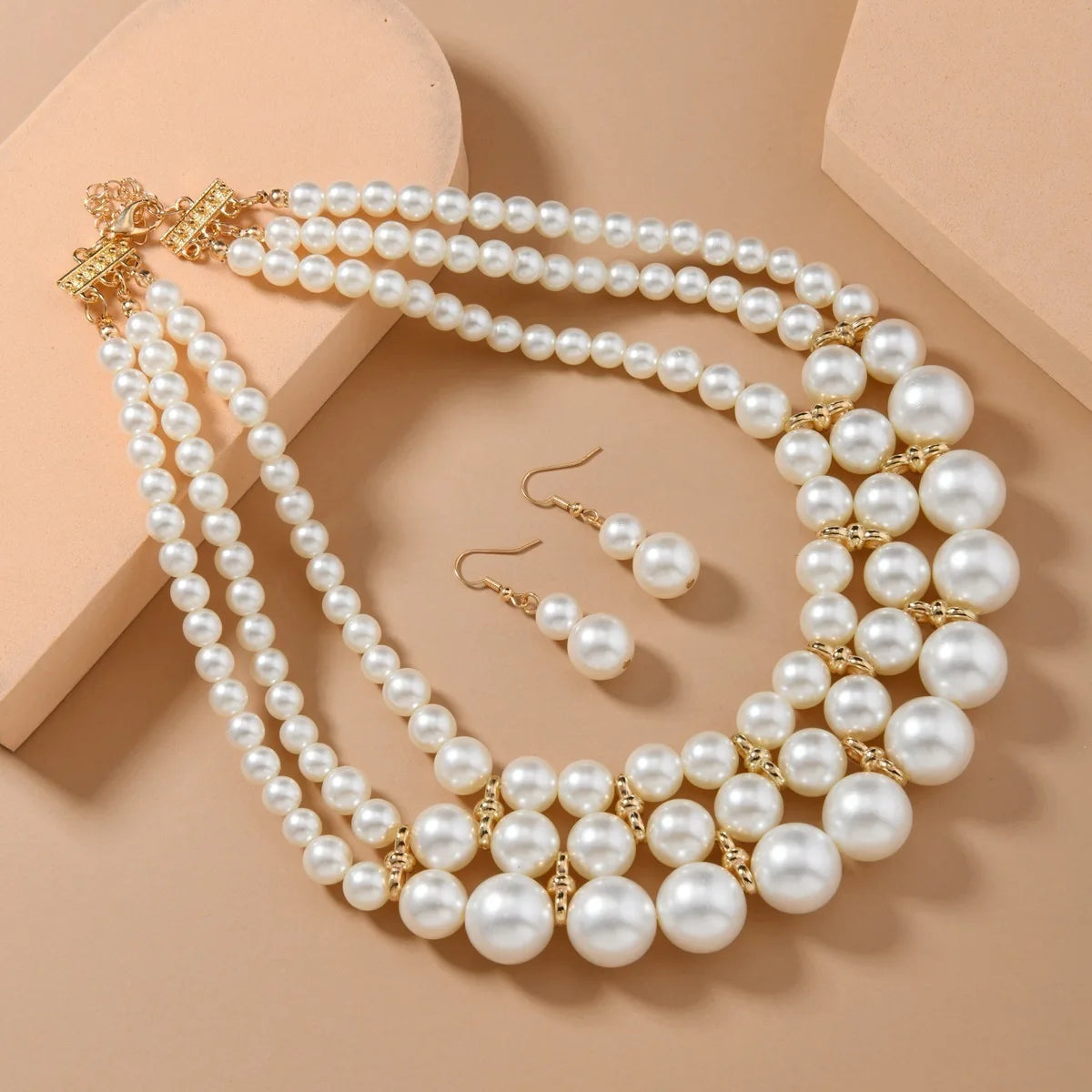 Braut Hochzeit Schmuck Set Neue Mode Mehrschichtige Handgemachte Imitation Perle Halskette und Ohrringe Damen Party Zubehör