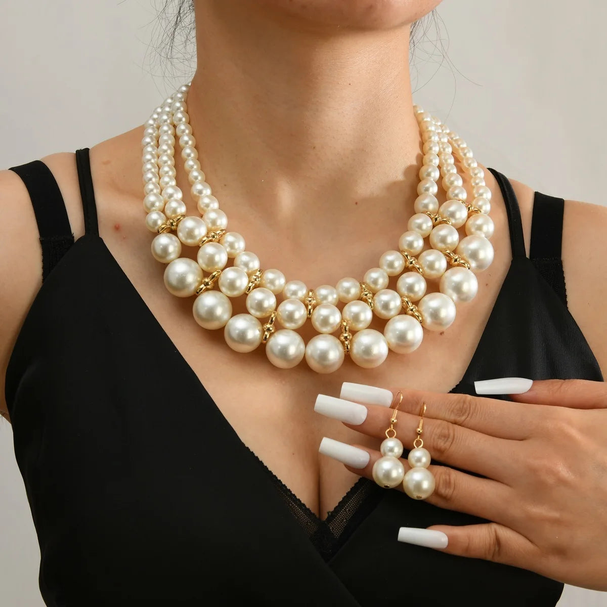 Braut Hochzeit Schmuck Set Neue Mode Mehrschichtige Handgemachte Imitation Perle Halskette und Ohrringe Damen Party Zubehör