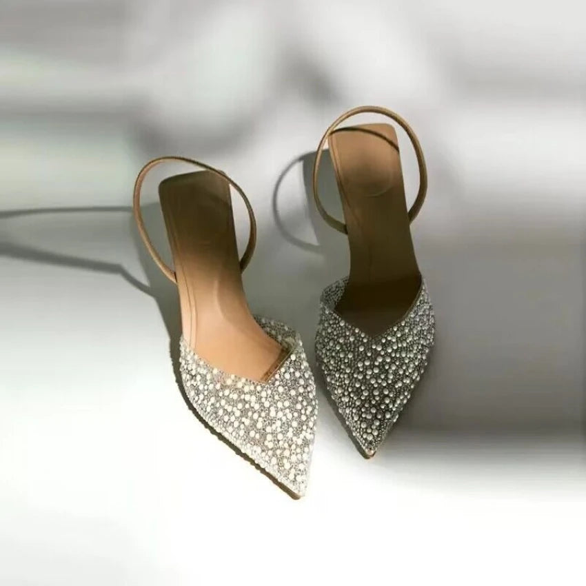 Damen Sommer Brautschuhe Frau Sandale Schuh Party High Heels Frauen Pumps Hochzeit High Heel Schuhe Perle verziert Sandalen