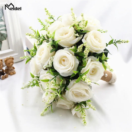 Brautstrauß, künstliche Blumen, Hochzeit, Blumen halten, weiße künstliche natürliche Rose für Brautjungfer, Braut, Hochzeitsdekorationen