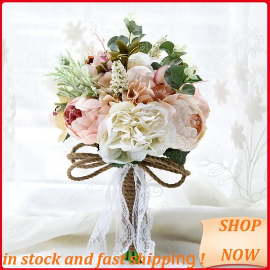 Künstlicher Pfingstrosen-Rosen-Blumenstrauß für die Braut, Brautjungfer, handgefertigter Hochzeitsstrauß, Seiden-Brautstrauß mit Blumen, heiß!