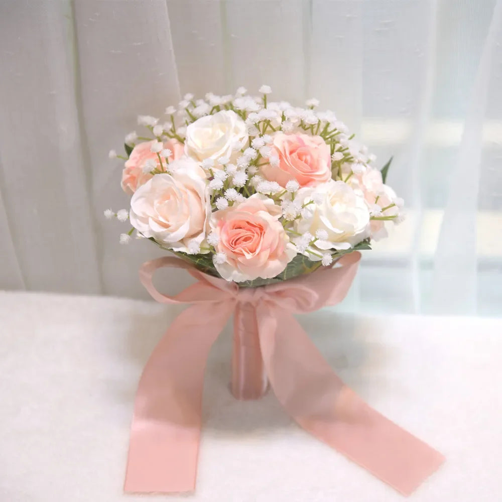 Romantischer Blumenstrauß für die Braut, Brautsträuße, Brautjungfernstrauß, künstliche Blumen, Hochzeiten im Freien und Fotoshootings drinnen/draußen