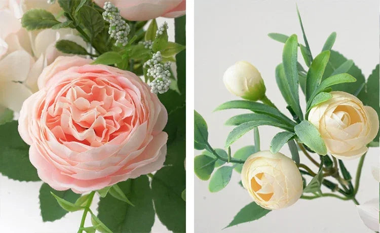 Blaue Seidensträuße Künstliche Waldhortensien Pfingstrosenknospen Hochzeit Braut Handstrauß Hausgarten Desktop Blumenarrangement Dekor