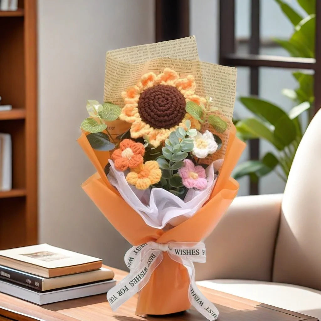 1 Stück Häkelstrauß, Efun Handgefertigter Sonnenblumen-Gänseblümchen-Strauß, Valentinstag, Jahrestag, Hochzeit, Muttertag, Geburtstagsgeschenk