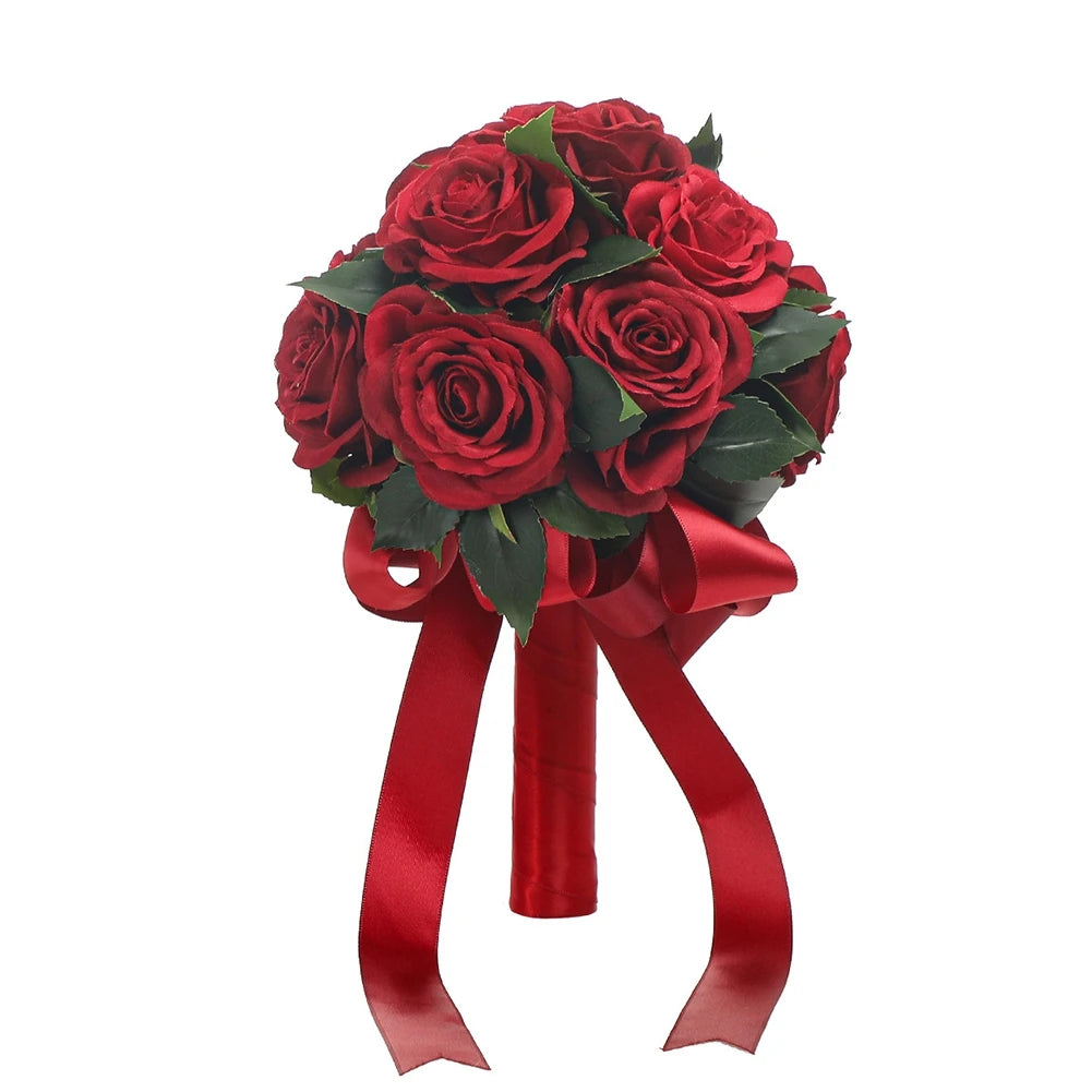 Rote Rose Brautstrauß Hochzeitsstrauß Rose mit Blumen Künstlicher Handstrauß für Hochzeitstermine Urlaubsgeschenke