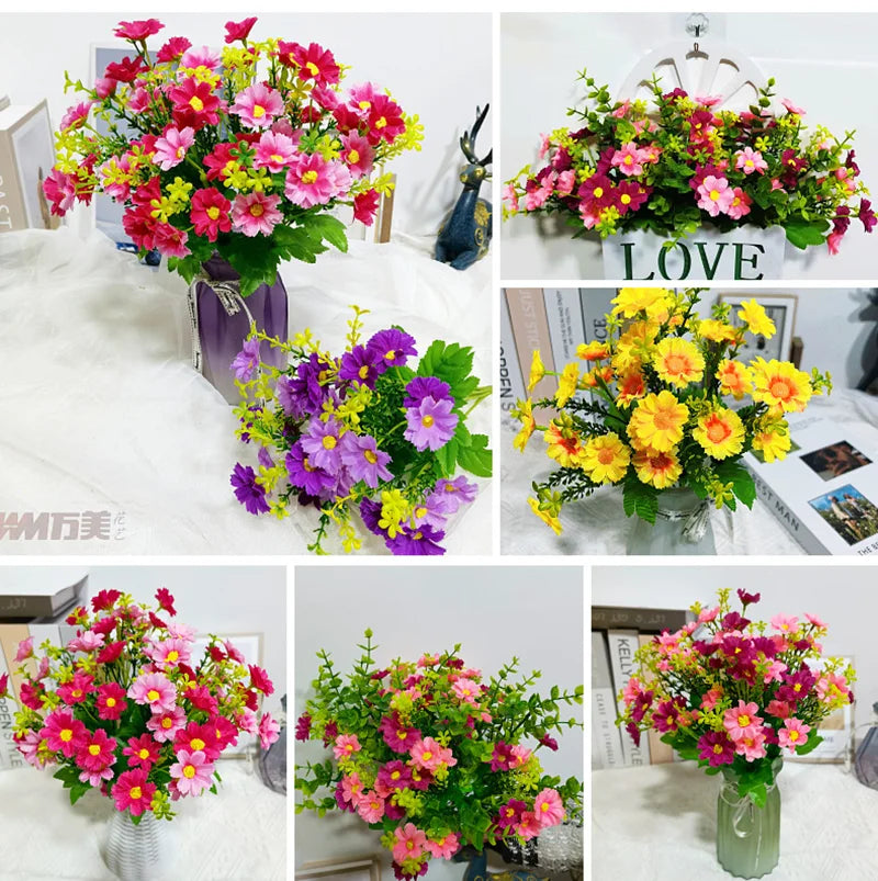 Ein Blumenstrauß mit 7 Zweigen und 28 Köpfen, süßer DIY-Hochzeitsblumenstrauß, Heimzimmer, Tischdekoration, Seidengänseblümchen, künstliche dekorative Blume