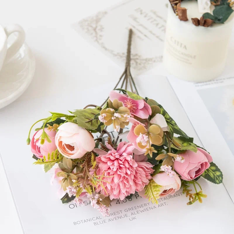 Nordischer Hochzeits-Brautstrauß, künstliche Rosen, Hortensien, Seidenblumen, Heimdekoration, Wohnzimmer, Blumen, Shooting-Requisiten