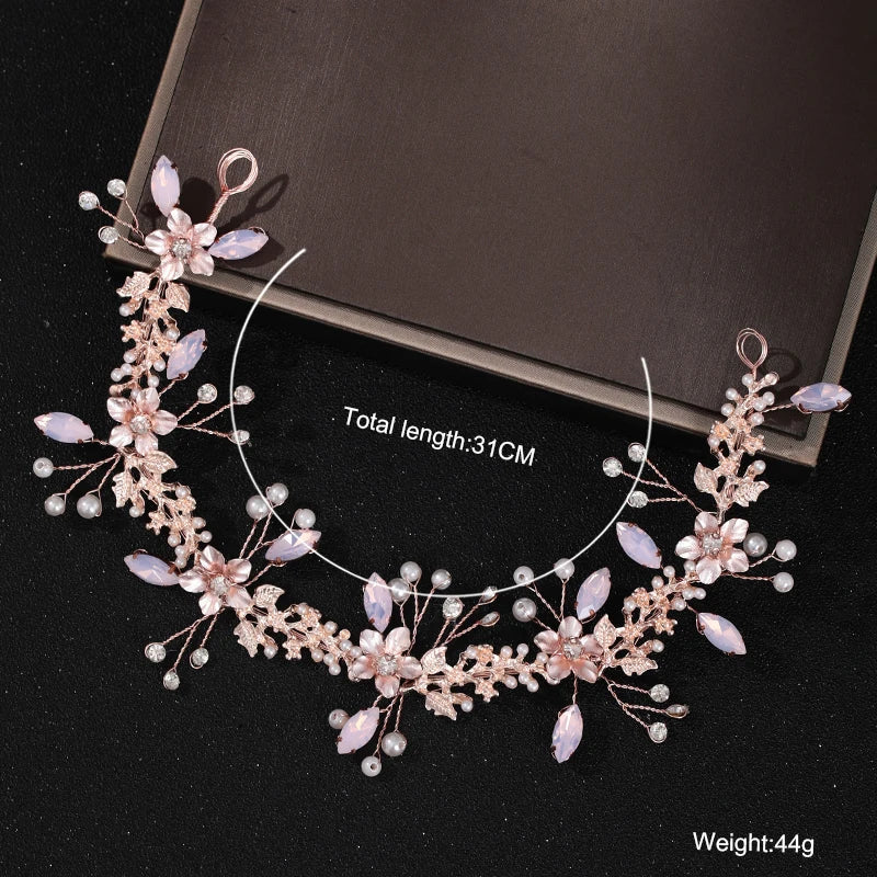 Braut Haarschmuck Kristall Perlen Stirnband Tiara Strass Blatt Stirnband Haarband Für Frauen Elegante Prinzessin Kopfbedeckung