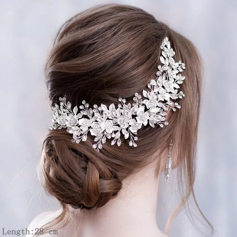 Braut Haarschmuck Kristall Perlen Stirnband Tiara Strass Blatt Stirnband Haarband Für Frauen Elegante Prinzessin Kopfbedeckung